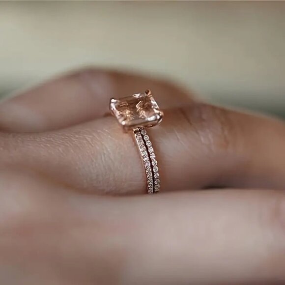 NEW 2 Piece Rose Gold Ring Set Sz 7 - Picture 4 of 5